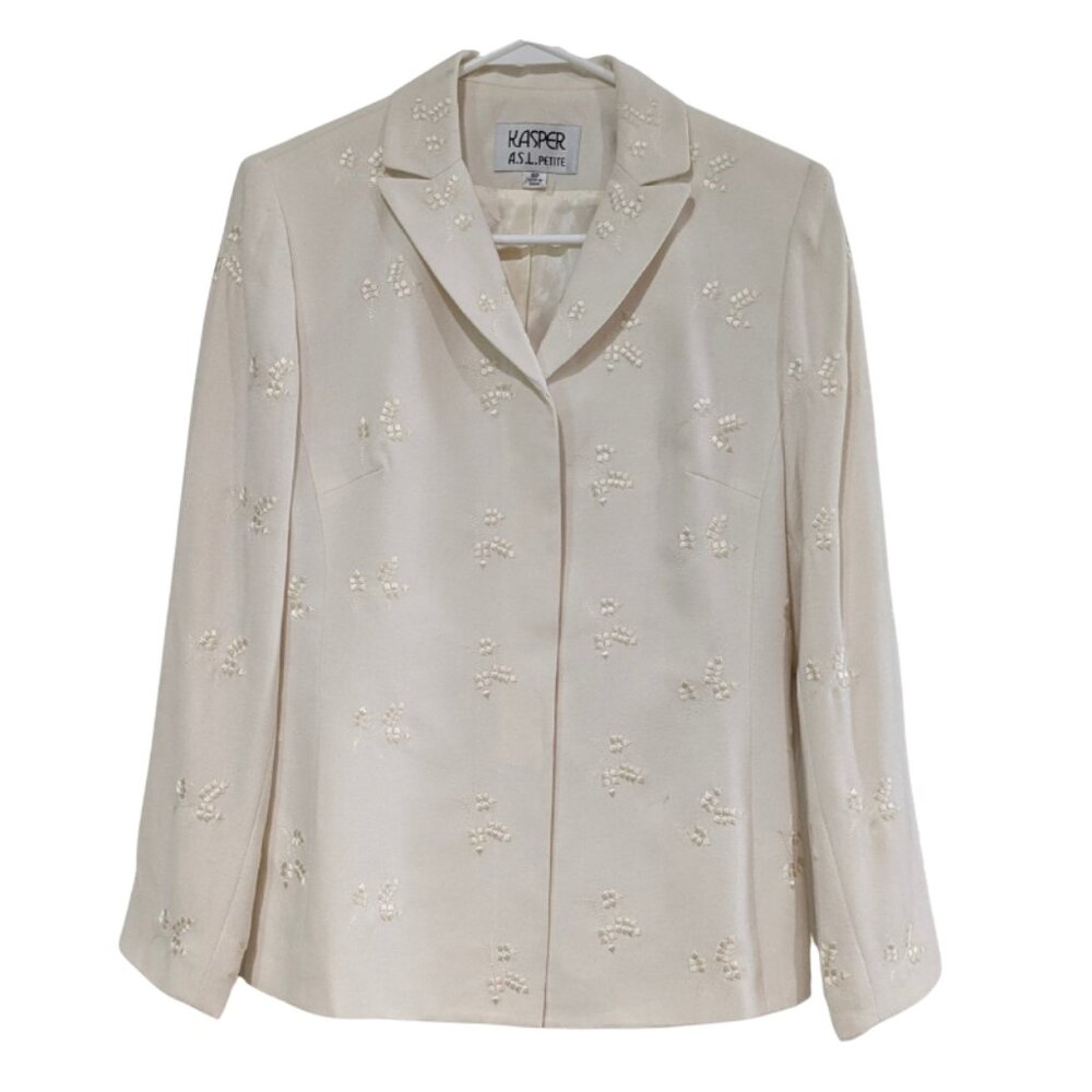 Kasper ASL Petite Women's Floral Embroidered Blazer, Cream Color, 6P, Vintage